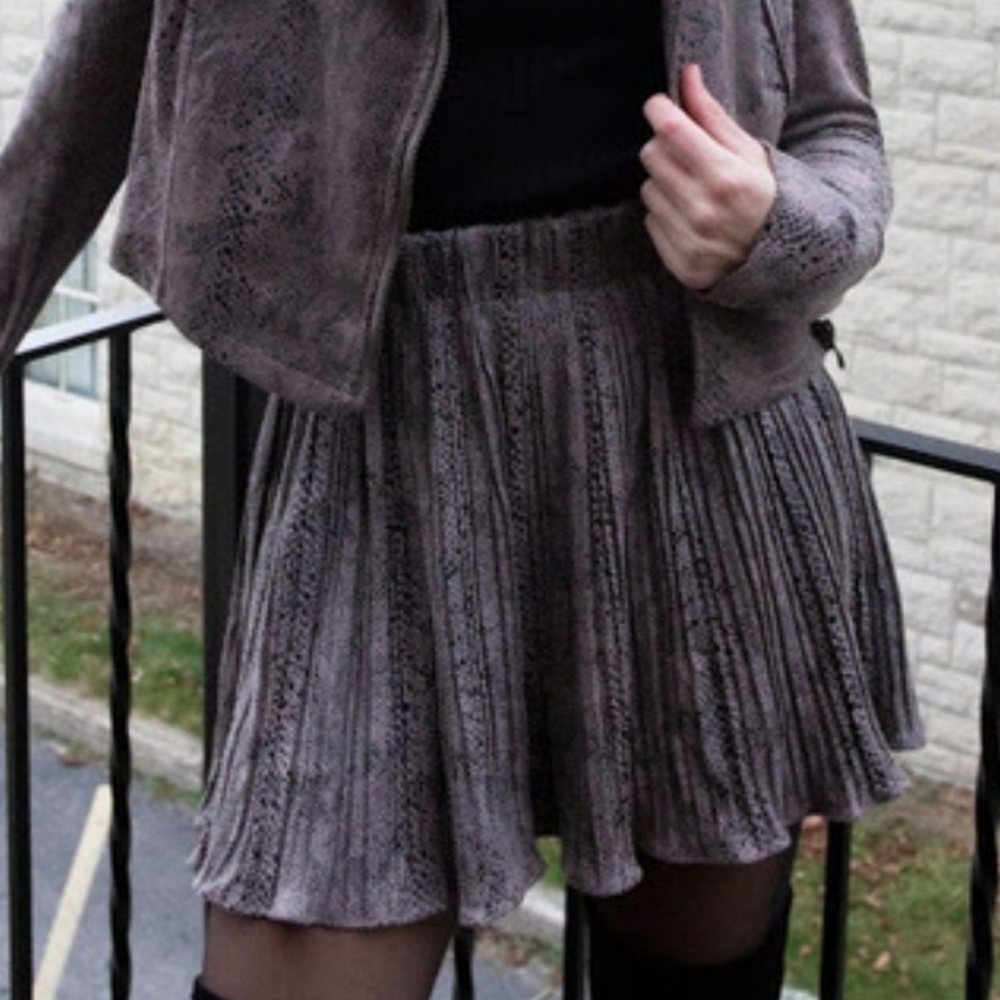 Faux suede mocha snake print mini skirt